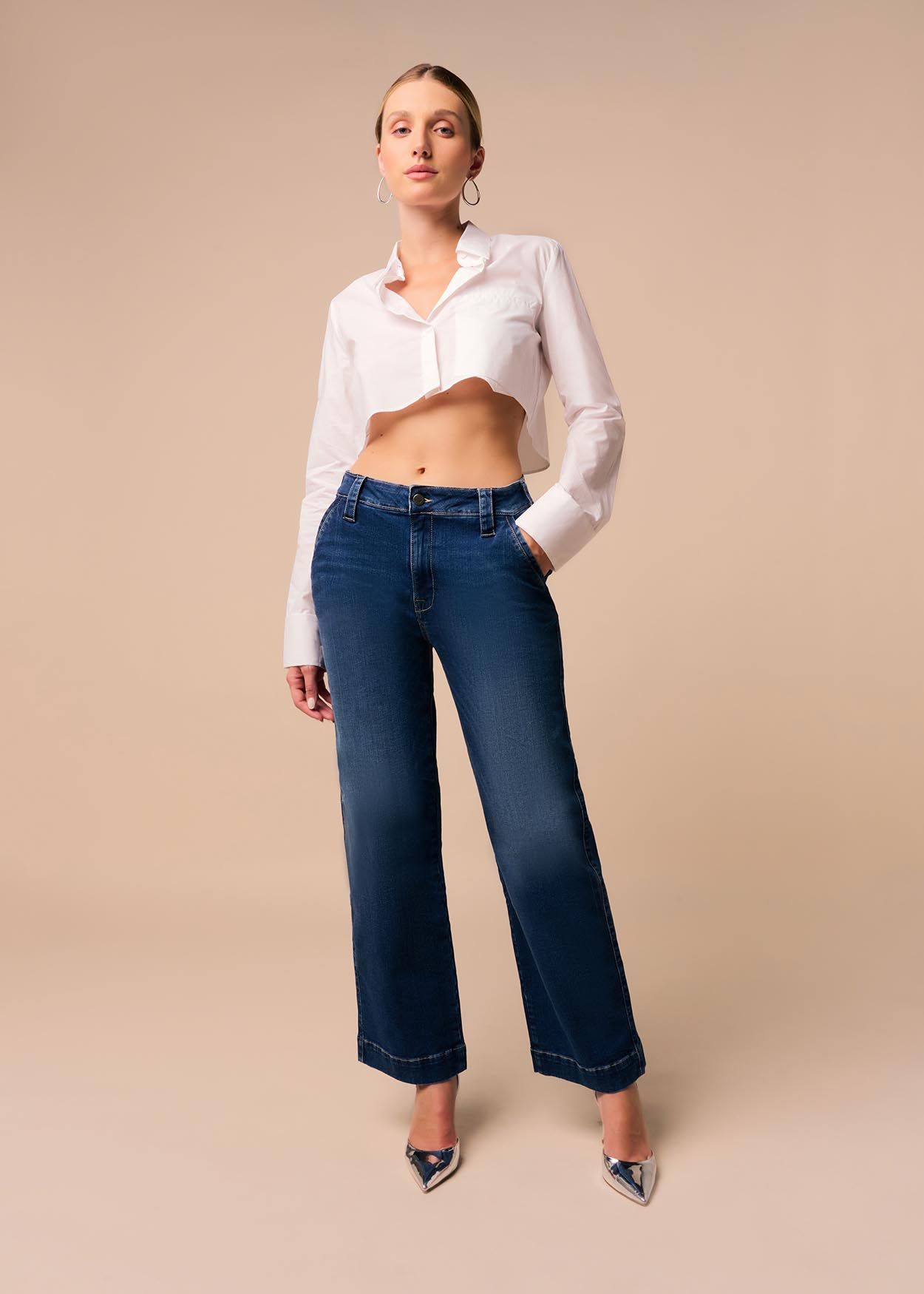 OLIVIA KYRA - Pantalon Chino |Taille Moyenne- Jambe Ample Droite | Taille en pouces