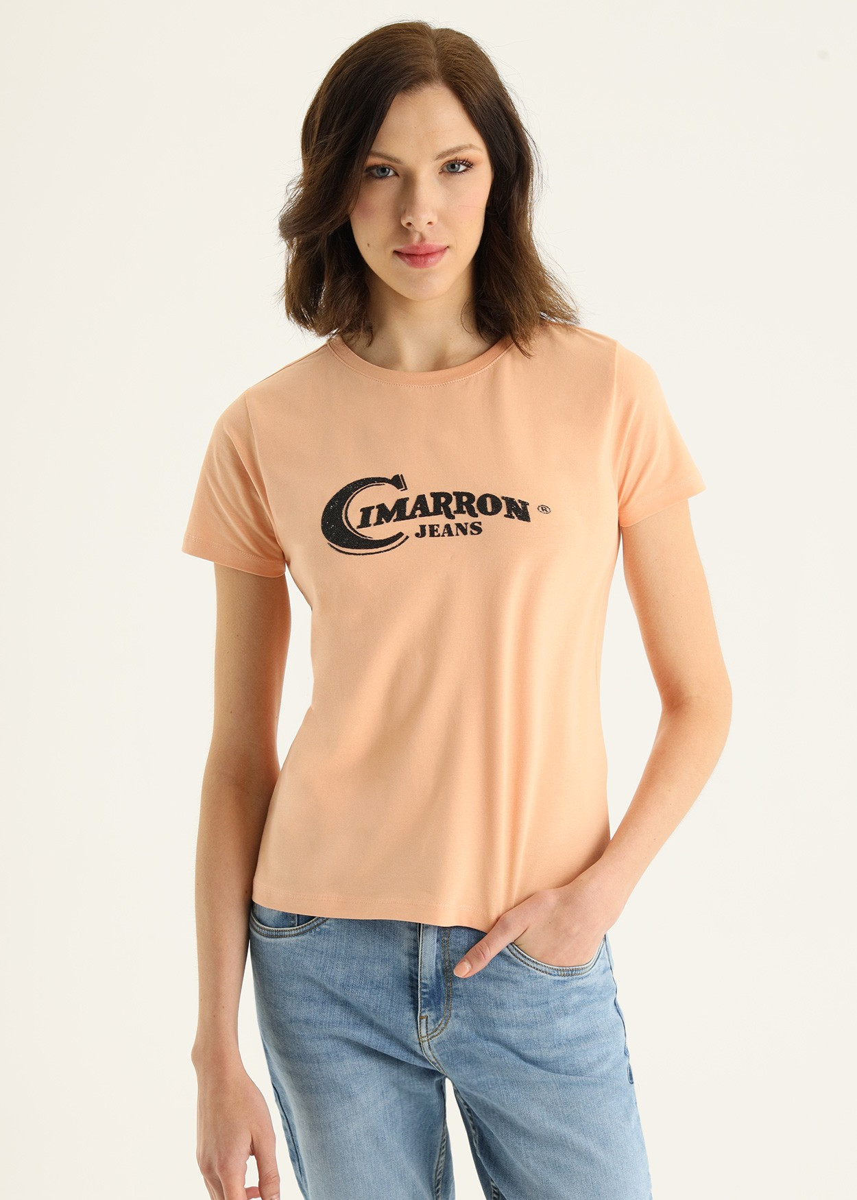 ZAYA-APRIL T-shirt en coton bio à manches courtes et col ras du cou Cimarron