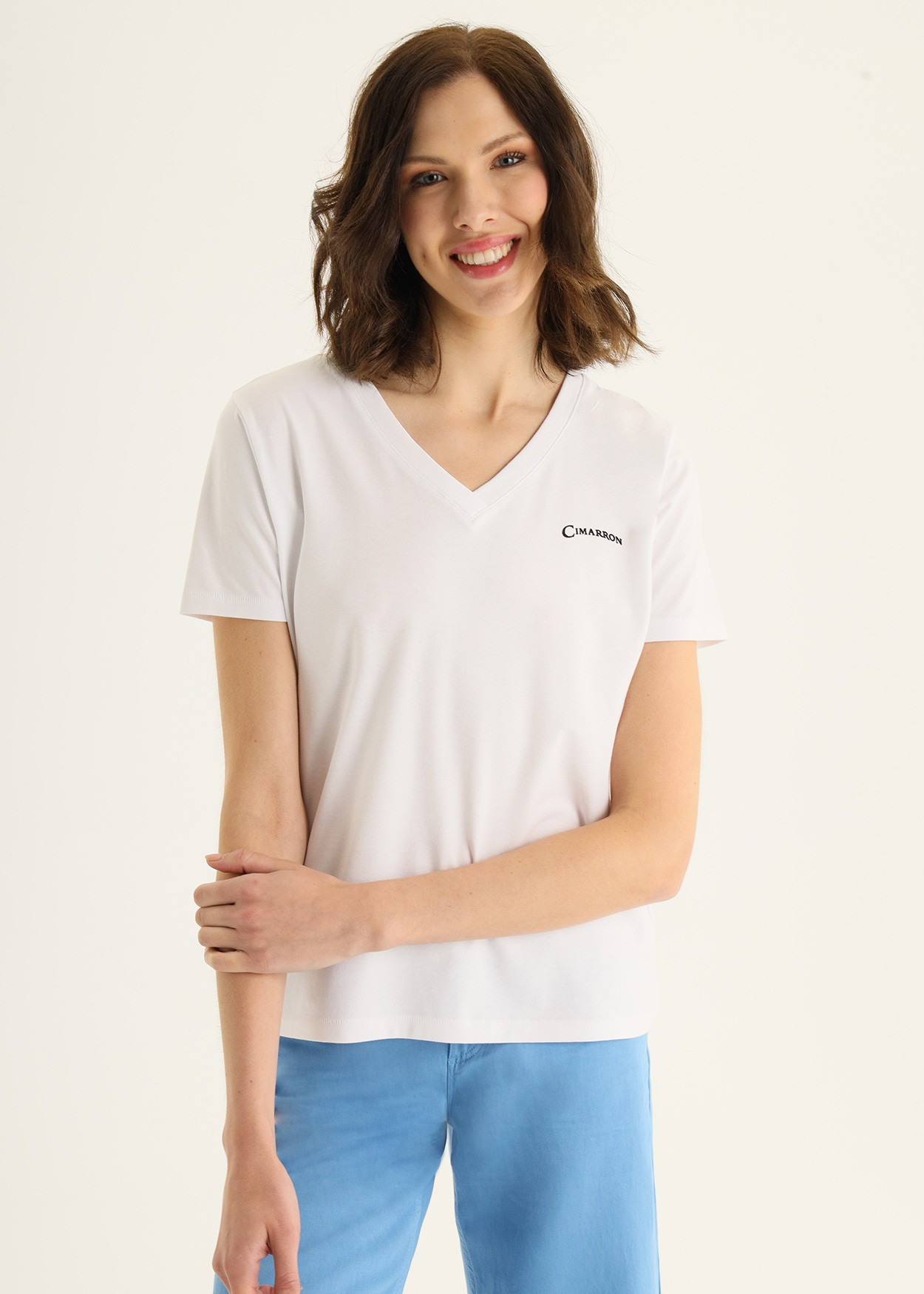 KLOE-BASTIEN T-shirt basique en coton bio à manches courtes col V Cimarron