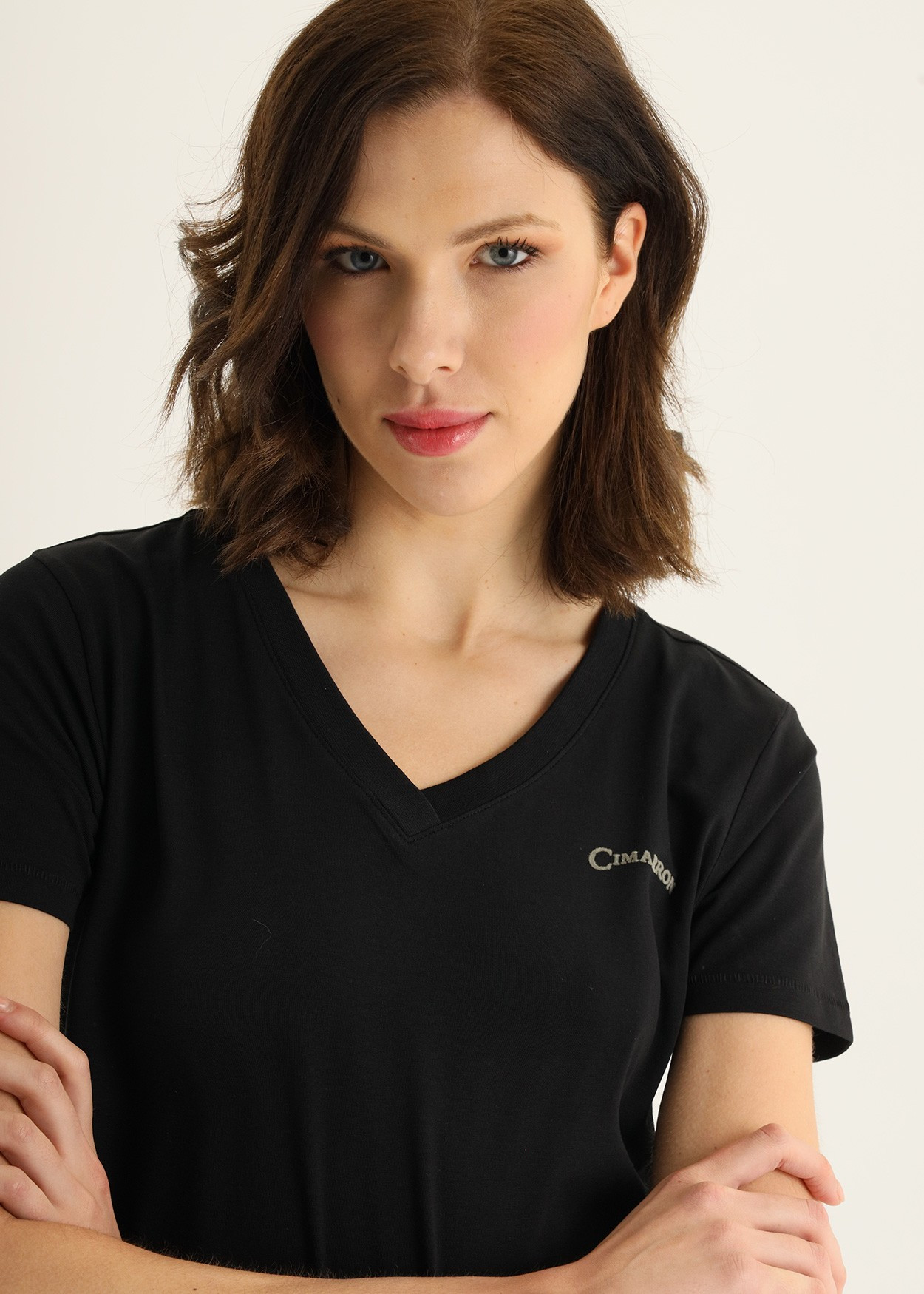 KLOE-BASTIEN T-shirt à col V basique en coton bio Cimarron