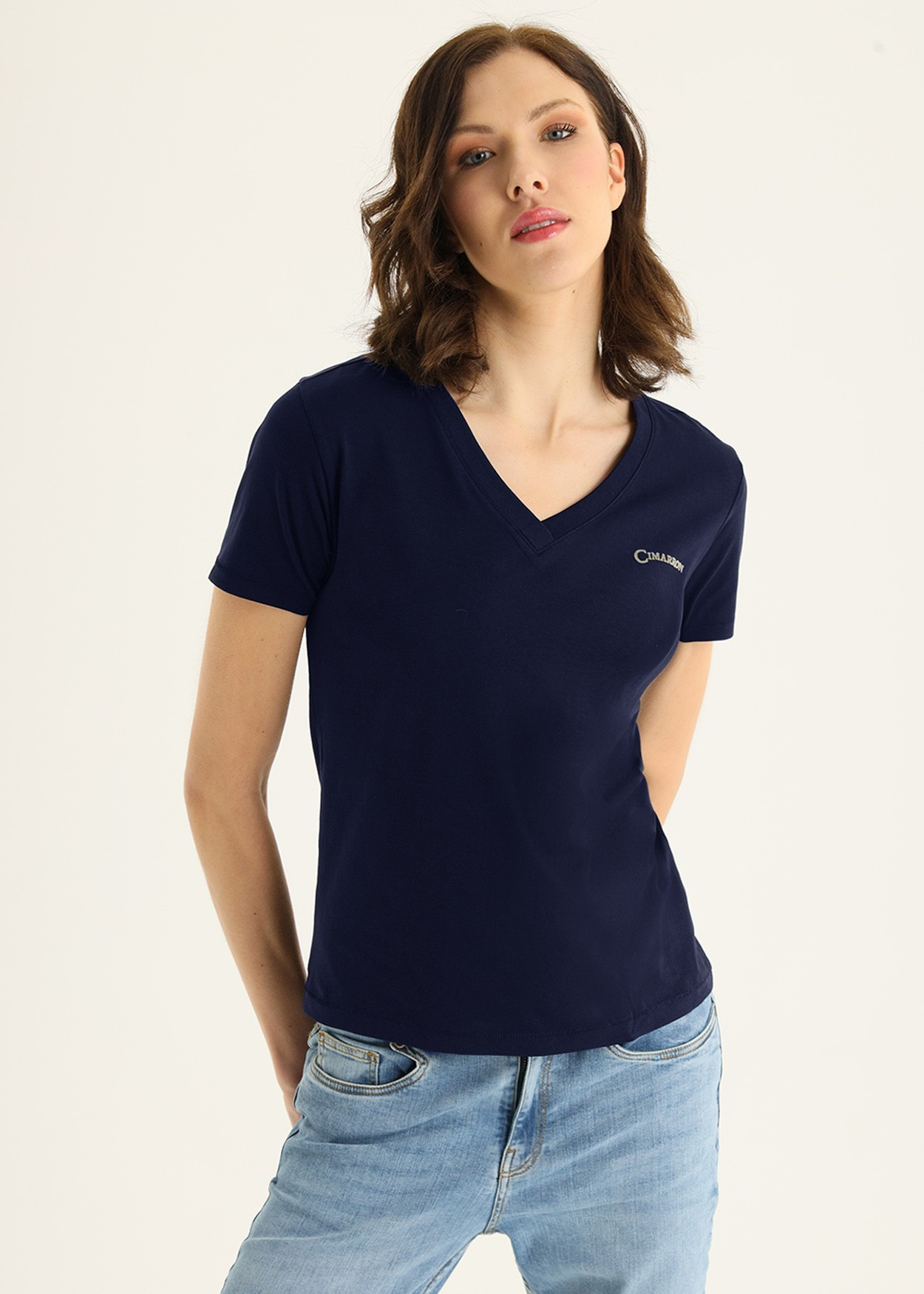 KLOE-BASTIEN T-shirt basique à manches courtes en V en coton biologique Cimarron