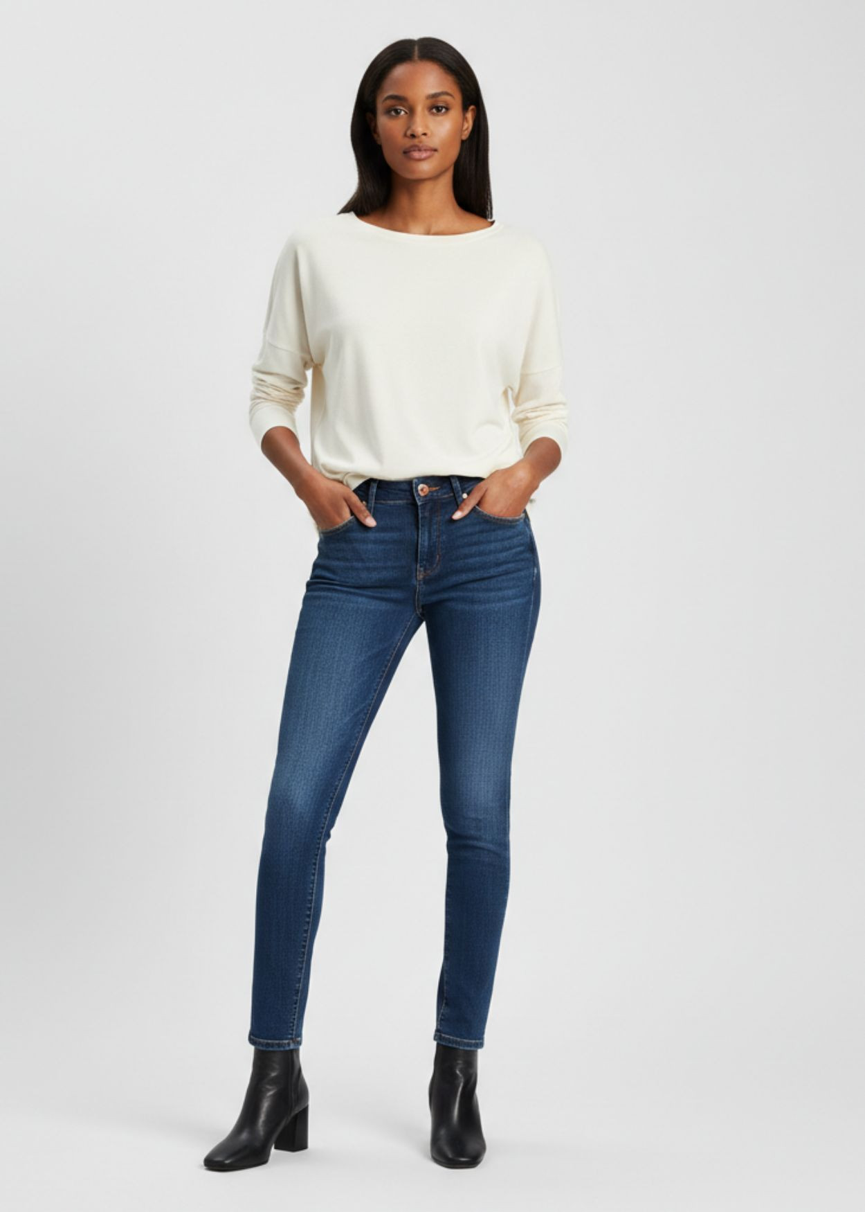 Jeans skinny taille basse bleu enya kyra femme