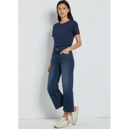 Jean large court taille haute bleu femme aurora blum
