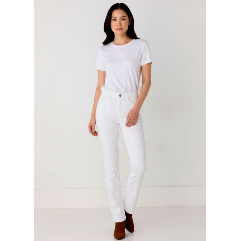 Pantalon flare taille haute satin blanc femme