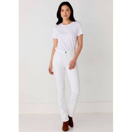 Pantalon flare taille haute satin blanc femme