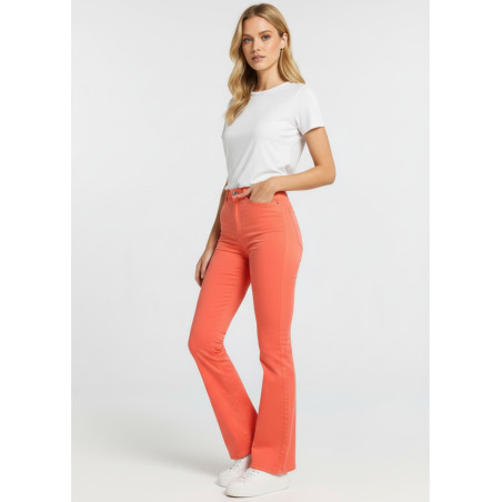 Pantalon flare taille haute orange corail femme