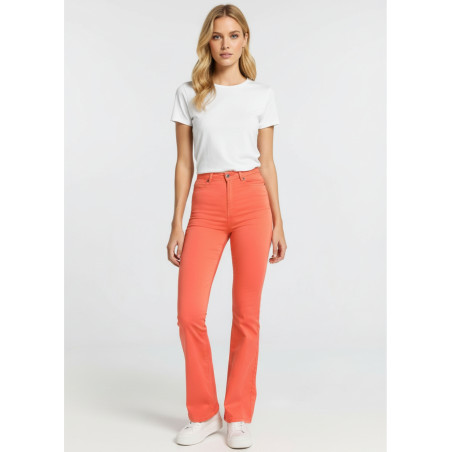 Pantalon flare taille haute orange corail femme