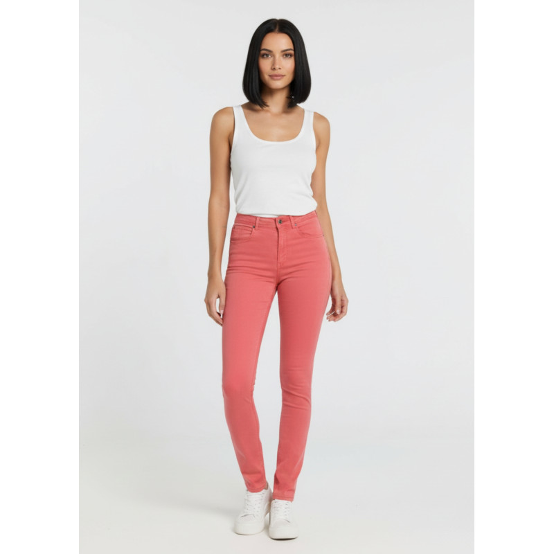 Pantalon slim taille haute rose femme cimarron