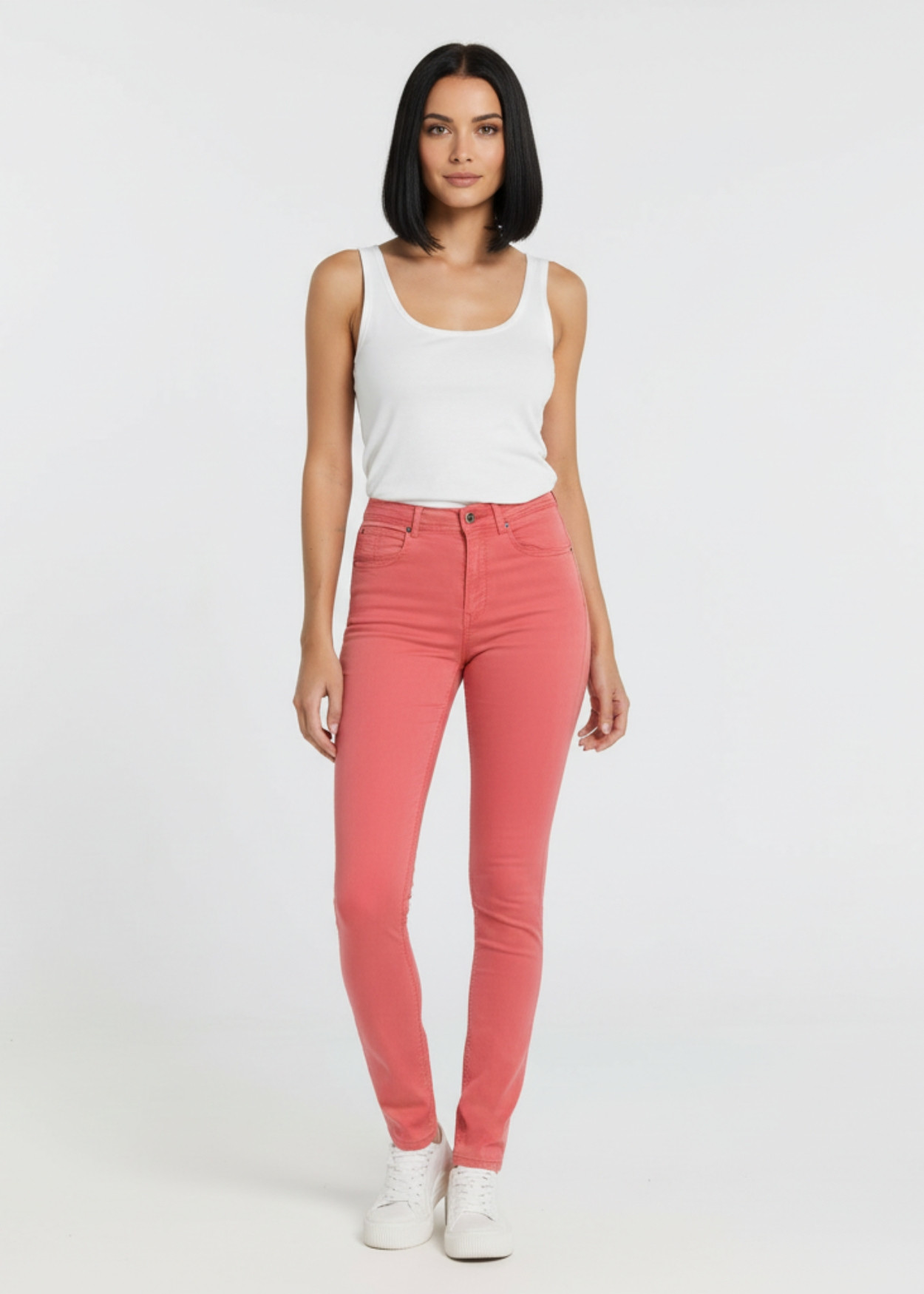 Pantalon slim taille haute rose femme cimarron