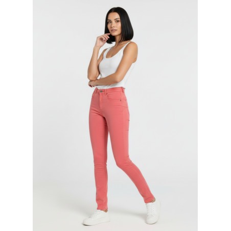 Pantalon slim taille haute rose femme cimarron