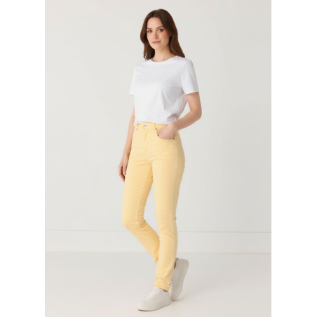 Pantalon satin coupe mom jaune femme cimarron