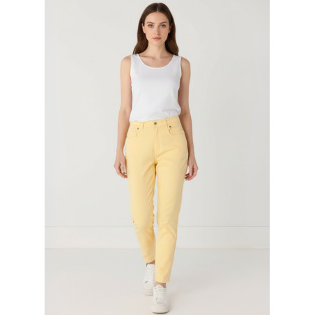 Pantalon satin coupe mom jaune femme cimarron