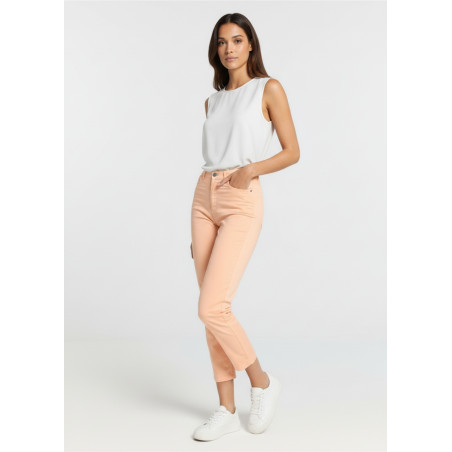 Pantalon mom en satin rose taille haute femme