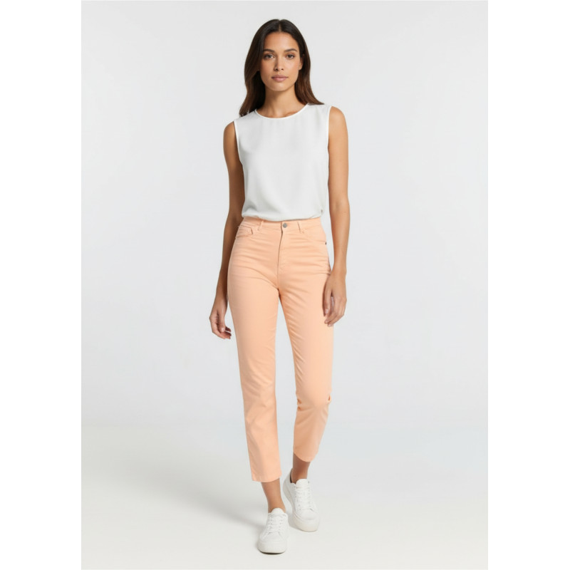 Pantalon mom en satin rose taille haute femme