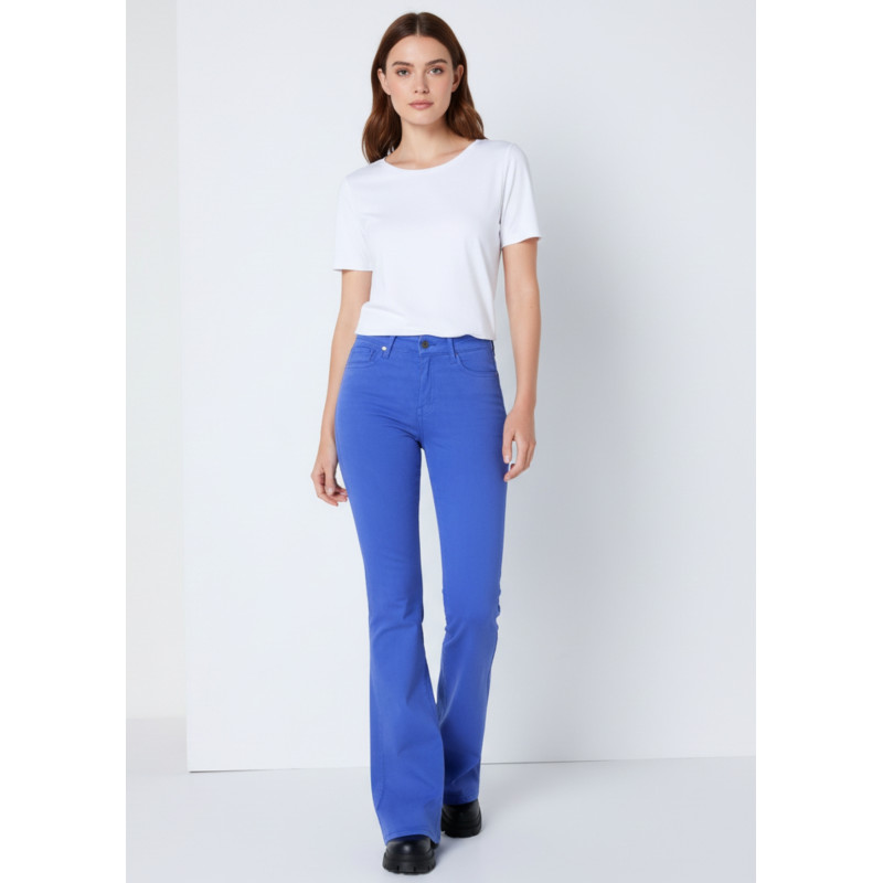 Pantalon évasé taille haute bleu femme carla helen