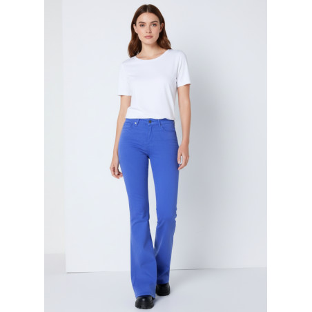 Pantalon évasé taille haute bleu femme carla helen