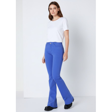 Pantalon évasé taille haute bleu femme carla helen
