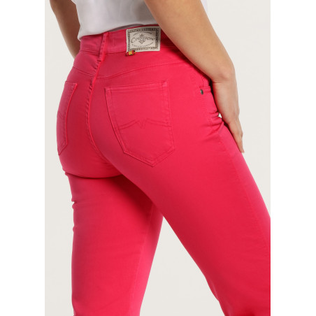 CLAUDIA-AUDE Pantalon droit en satin élastique taille courte couleur | Taille en pouces
