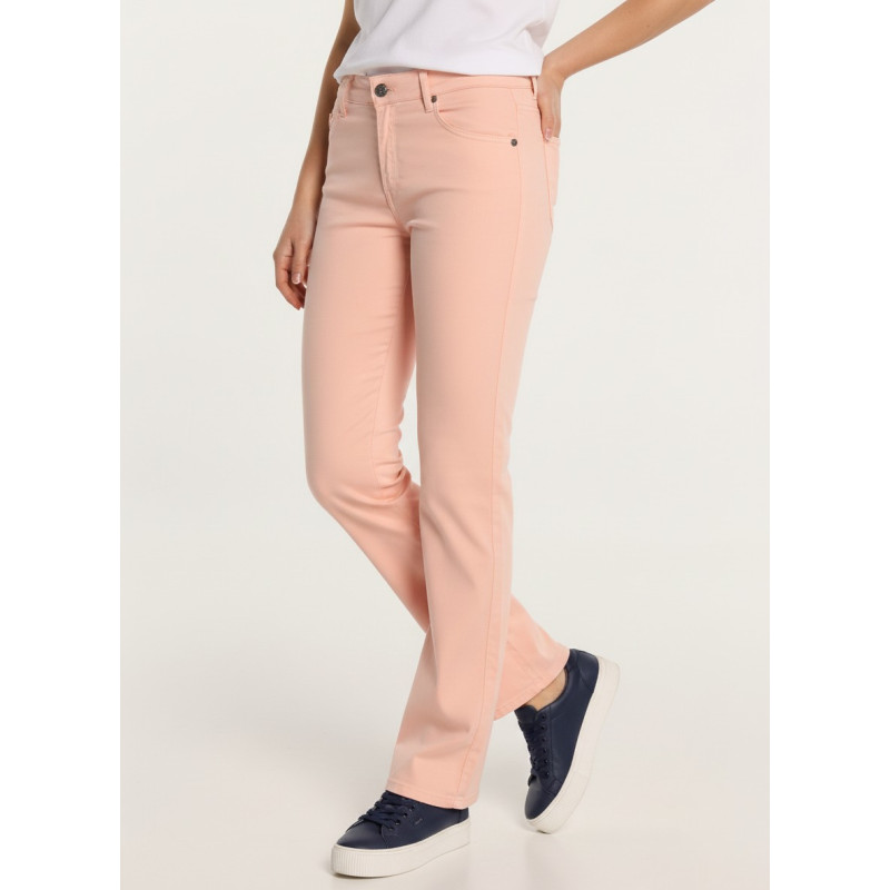CLAUDIA-AUDE Pantalon droit en satin élastique taille courte couleur | Taille en pouces