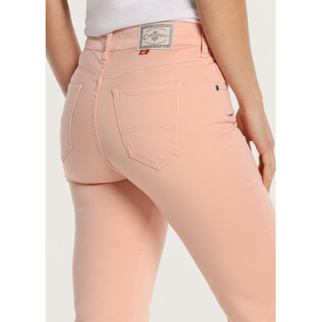 CLAUDIA-AUDE Pantalon droit en satin élastique taille courte couleur | Taille en pouces