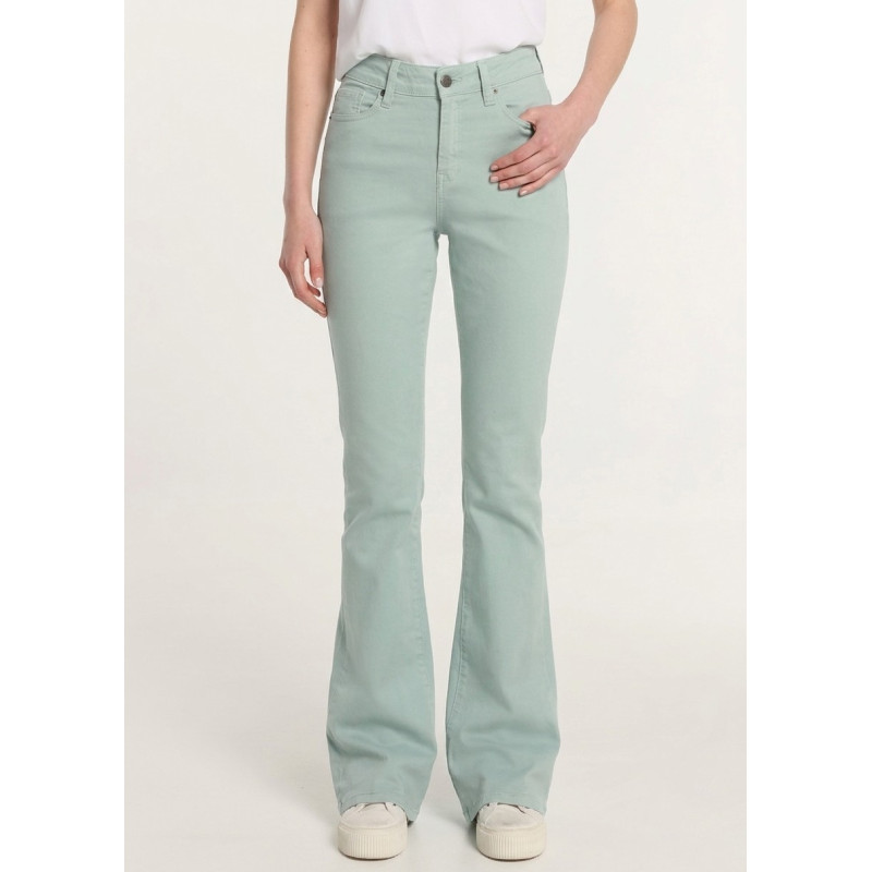 CARLA-AUDE Pantalon évasé en satin élastique couleur longue | Taille en pouces