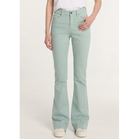 CARLA-AUDE Pantalon évasé en satin élastique couleur longue | Taille en pouces