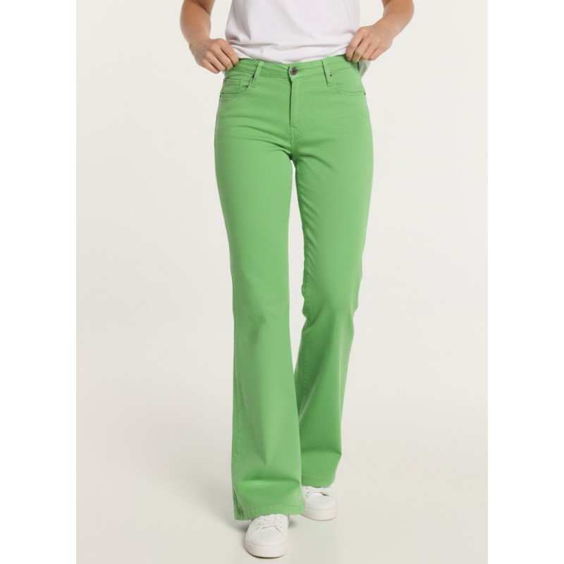 CELIA-SENDA Pantalon élastique couleur extra évasé à taille courte | Taille en pouces