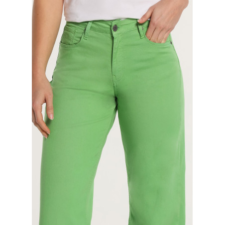 CELIA-SENDA Pantalon élastique couleur extra évasé à taille courte | Taille en pouces