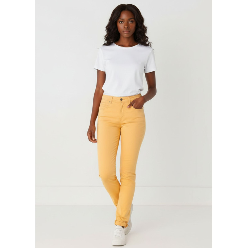 Pantalon slim satiné orange pêche femme cimarron