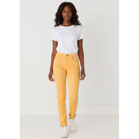 Pantalon slim satiné orange pêche femme cimarron