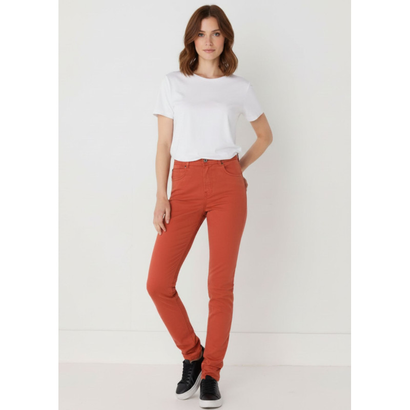 Pantalon slim en satin pêche taille haute femme cimarron