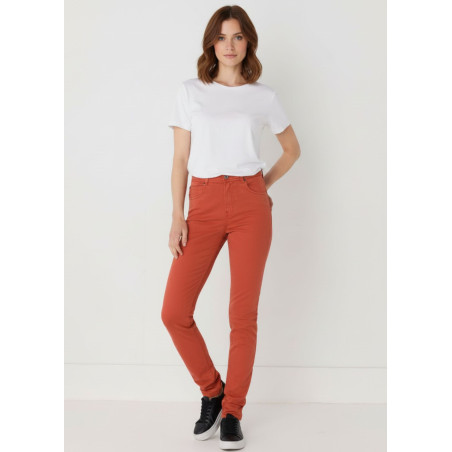 Pantalon slim en satin pêche taille haute femme cimarron