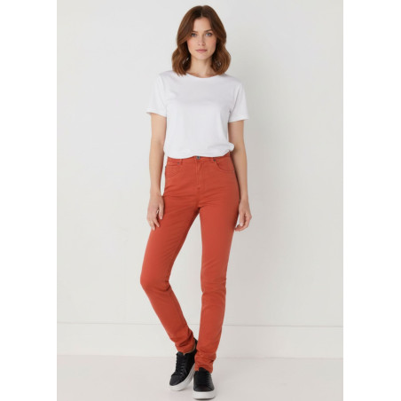 Pantalon slim en satin pêche taille haute femme cimarron