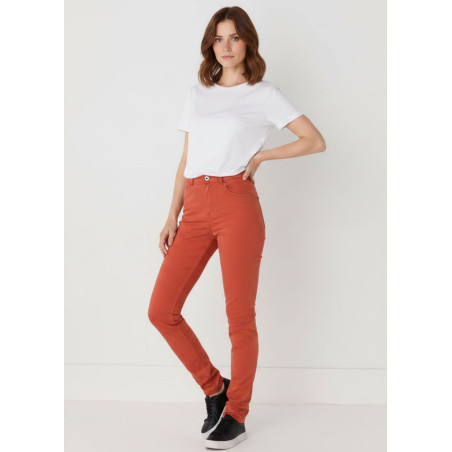 Pantalon slim en satin pêche taille haute femme cimarron