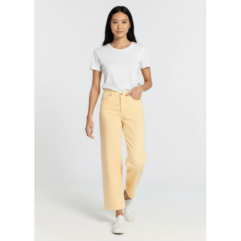 Jeans large coupe droite satin jaune femme cimarron
