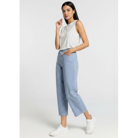 Jean large court en satin bleu femme cimarron aurora-pêche