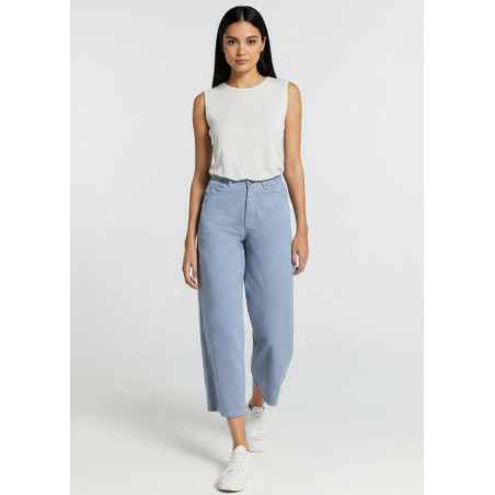 Jean large court en satin bleu femme cimarron aurora-pêche