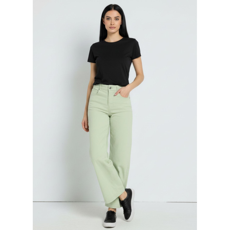 Jeans large coupe droite satin vert femme cimarron aurora