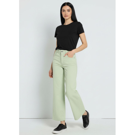 Jeans large coupe droite satin vert femme cimarron aurora