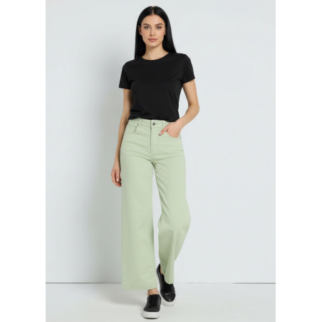 Jeans large coupe droite satin vert femme cimarron aurora