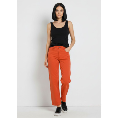 Jeans droit large court satiné femme cimarron aurora-pêche