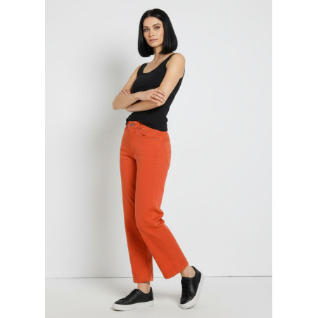 Jeans droit large court satiné femme cimarron aurora-pêche