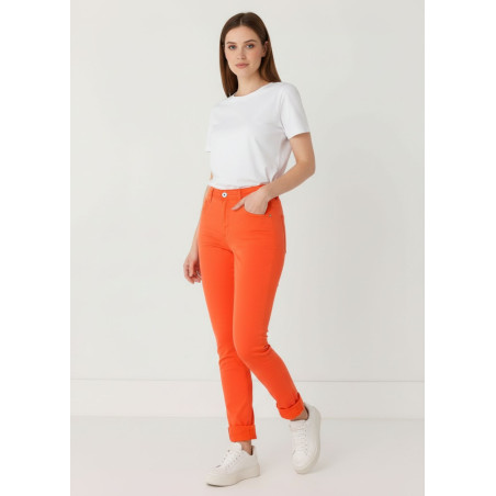 Pantalon slim satiné orange pêche femme cimarron