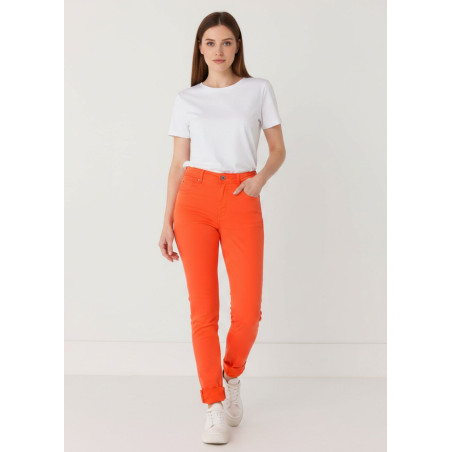 Pantalon slim satiné orange pêche femme cimarron