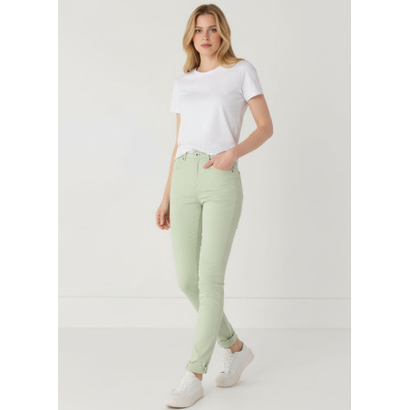 Pantalon slim satiné vert pastel femme cimarron