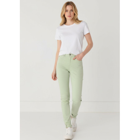 Pantalon slim satiné vert pastel femme cimarron
