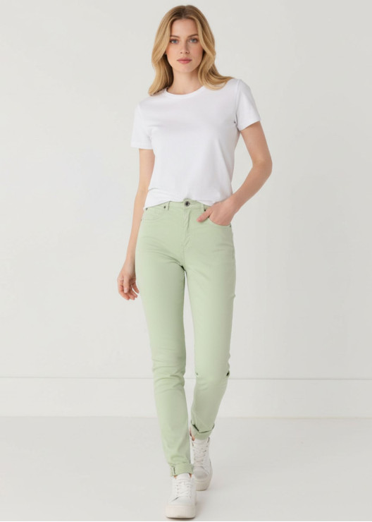 Pantalon slim satiné vert...