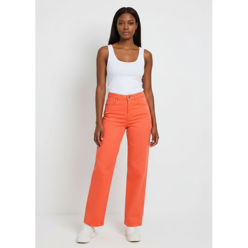 Jeans droit large satiné orange femme cimarron aurora