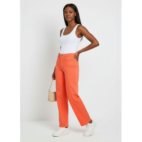 Jeans droit large satiné orange femme cimarron aurora