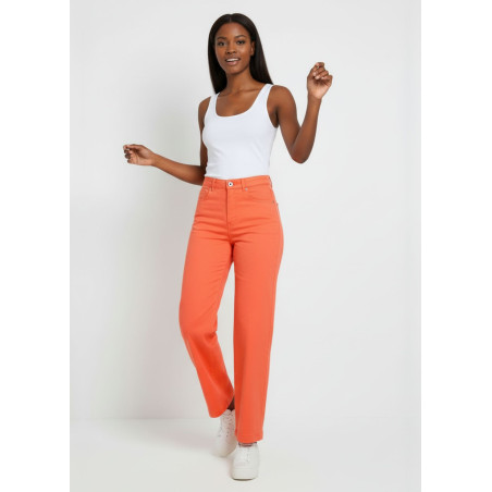 Jeans droit large satiné orange femme cimarron aurora